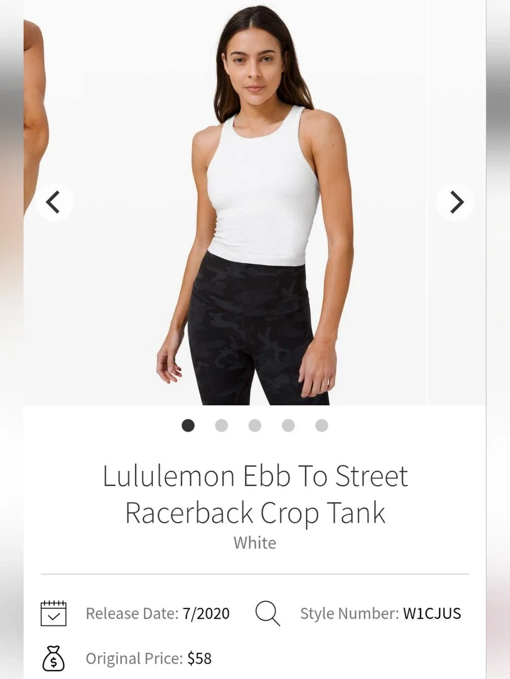 Lululemon  Ebb To Street Racerback Crop Tank - White Sz 10